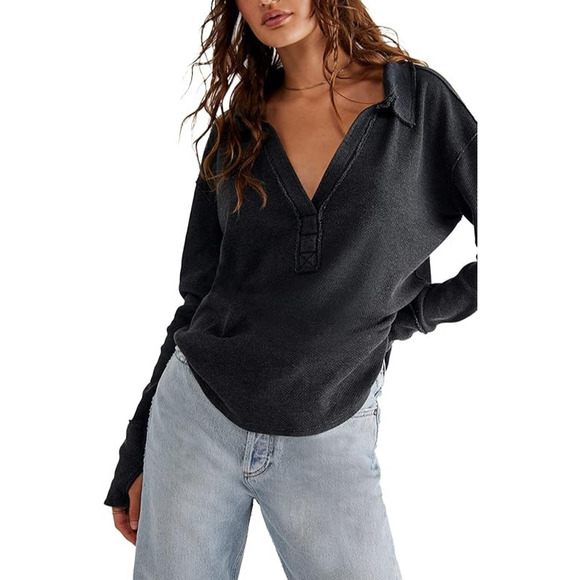 We The Free Tops - We The Free People Anakin Thermal Top Small Faded Black Slouchy Boho Grunge